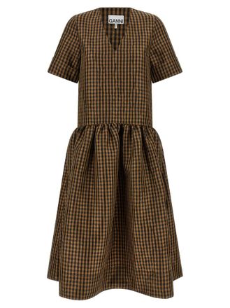 Ganni Brown Taffet Crinckled dress