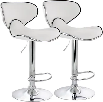 Elama 2 Piece Slim Faux Leather Adjustable Bar Stool in Orange with Chrome Base