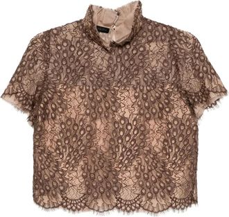 Shiatzy Chen Scape-of-Curve lace-print top - Brown