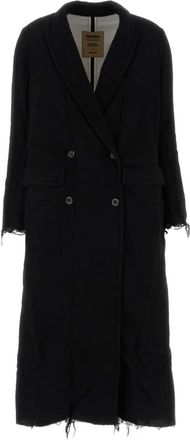 Uma Wang Cappotto doppiopetto con frange - Nero