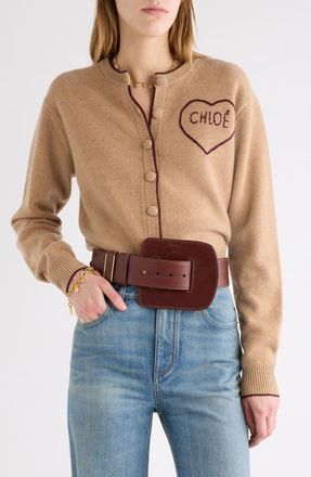 Chlo&eacute; Embroidered Logo Crop Wool & Cashmere Cardigan in Bleached Brown at Nordstrom, Size X-Small