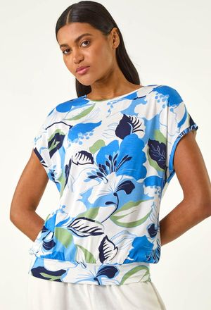 Roman Floral Print Bubble Hem Top