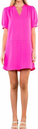 THML Clothing Short Sleeve V Neck Mini Dress In Pink
