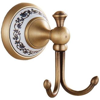 OEM Gancho Para Toallas De Ba&ntilde;o De Porcelana Antigua Azul Y Blanca Con Detalles En Bronce, Accesorios De Ba&ntilde;o Para Montaje En Pared -crezuo