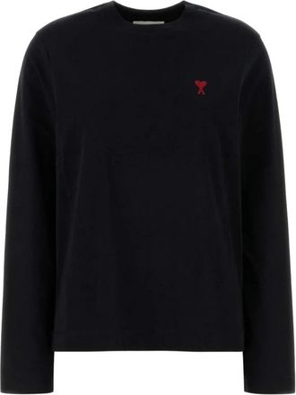 Ami Zwarte Katoenen T-shirt Stijlvolle Casual Look - Heren - Longsleeves - Zwart - L - Katoen - Tops