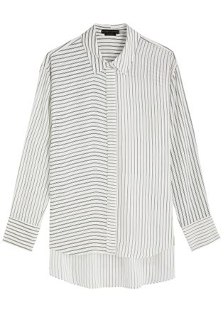 Alice & Olivia Dimitra Striped Satin Shirt - Off White - XL (UK16 / XL)
