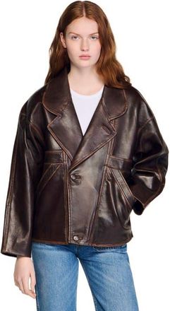 Sandro Oversized leather jacket in Brown at Nordstrom, Size 42 Eu