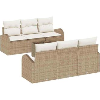 vidaXL Conjunto De Sof&aacute; De Jard&iacute;n Con Coj&iacute;n Manual 7 Pcs Beige Y Crema Vidaxl