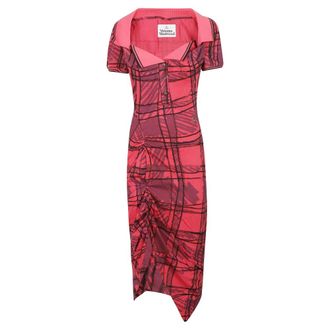 Vivienne Westwood Vestido midi fruncido con estampado de cuadros Squiggle - Dresses - Mujer - Rojo - S