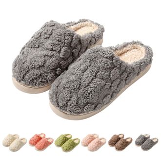 Generic Womens Fuzzy Slippers Womens Padded Slippers Winter Thermal Slipper Thick Sole Non Slip Slipper Cozy Memory Foam Sliders Warm Indoor Shoes Solid Colou