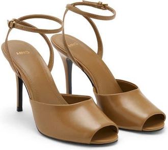 Mango Ankle Strap Peep Toe Sandal in Khaki at Nordstrom, Size 7.5Us