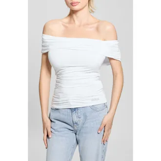 Guess Off the Shoulder Top in Pure White at Nordstrom, Size Large