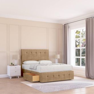 Sloomy Cambridge Divan Bed Base No Drawers 12 Footboard & 54 Floor Standing Headboard in Light Brown | Size: Small Single