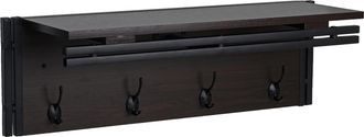 Hhg Hhg - Perchero De Pared 618, Estante Perchero, 4 Ganchos 24x75x24cm Estructura 3d, Marr&oacute;n Oscuro