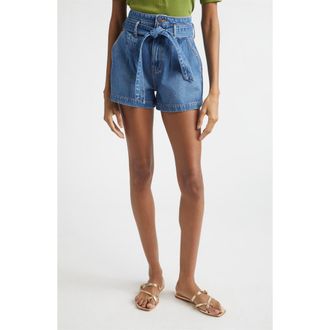 Veronica Beard Jaylen Tie Waist Denim Shorts in Serendipity at Nordstrom, Size 23