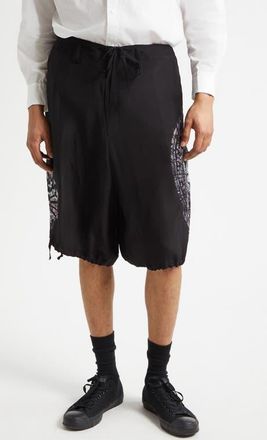 Yohji Yamamoto Asymmetric Print Silk Shorts in Black at Nordstrom, Size 2