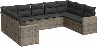 vidaXL Set De Muebles De Jard&iacute;n 9 Pzas Y Cojines Rat&aacute;n Sint&eacute;tico Gris Vidaxl