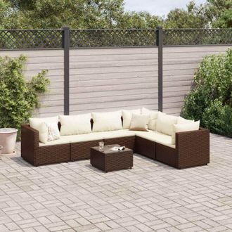 vidaXL Set Muebles De Jard&iacute;n 7 Piezas Y Cojines Rat&aacute;n Sint&eacute;tico Marr&oacute;n Vidaxl
