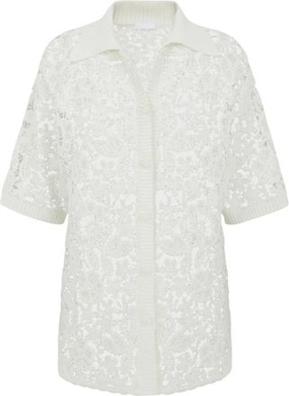 P.A.R.O.S.H. Openwork Shirt Met Bloemenpatroon - Dames - Overhemden - Wit - M - Overhemden