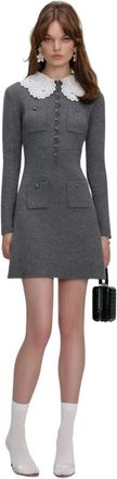 Self Portrait Knit Mini Dress - Dames - Shirt Kleedjes - Grijs - L - Katoen - Kleedjes