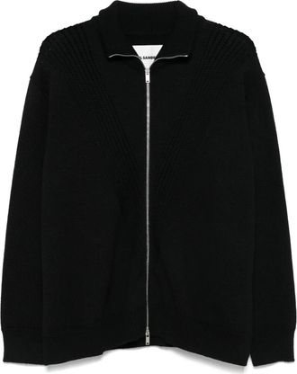 Jil Sander Cardigan in lana con zip - Nero