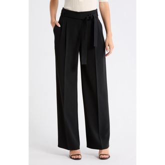 BOSS Tapiana Pleated Tie Waist Straight Leg Pants in Blk at Nordstrom Rack, Size 6