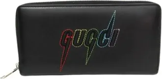 Gucci Vintage, unisex, Zwart, ONE Size, Leer, Pre-owned Blade Embroidery Long Wallet