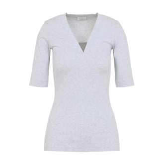 Brunello Cucinelli Tops, Dames, Grijs, M, Katoen, Geribbelde Jersey T-Shirt