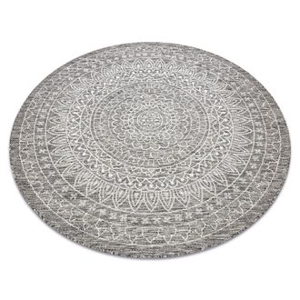 RugsX Rugsx - Alfombra De Cuerda Sisal Loft 21207 Roset&oacute;n Circulo Boho Marfil/plateado/taupe Beige Circulo 120 Cm