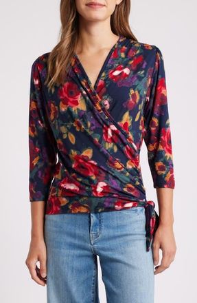 売れ筋商品|||ジョーンズニューヨーク カットソー トップス レディース Women's Printed Pleated-Shoulder Tie-Front Top Blue Lagoon Multi Jones New York Pleated Shoulder Tie Neck Top in Mystic Blue