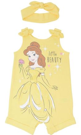 Disney Princess Sleeveless Romper Headband Set in Belle Yellow Yellow at Nordstrom, Size 12M