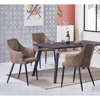 Life Interiors Cosmo lux Zarah Dining Set - un tavolo da pranzo in legno nero e un set di 4 sedie da pranzo in pelle marrone - Sala da pranzo Cucina
