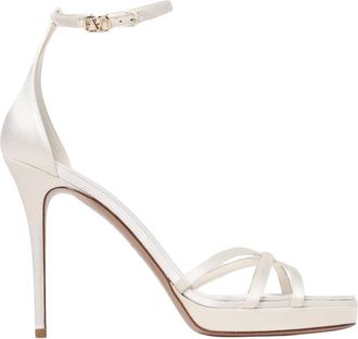 Valentino Garavani Schoenen, Dames, Beige, 40 EU, Leer, Ivoor Enkelband Hak Sandalen