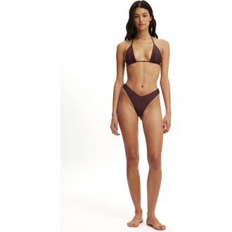 Cotton On Womens Dip Front High Side Brazilian Bikini Bottom in Plum Kiss Shimmer at Nordstrom, Size X-Small