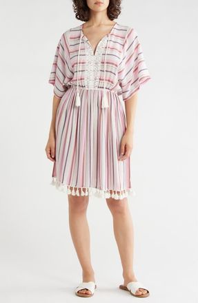 Lovestitch Lace Trim Short Sleeve Dress in Natural/Pink at Nordstrom Rack, Size Medium