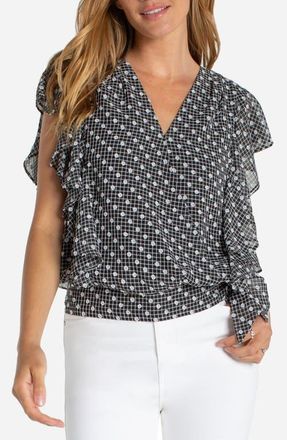 Liverpool L.A. Ruffle Dobby Top in Black/White Plaid at Nordstrom, Size X-Small