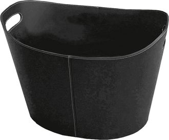 OEM Cesta Ovalada De Madera En Piel Negra