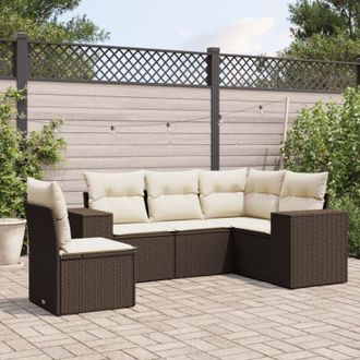 vidaXL Vidaxl - Set Comedor De Jard&iacute;n 5 Piezas Y Cojines Rat&aacute;n Sint&eacute;tico Marr&oacute;n