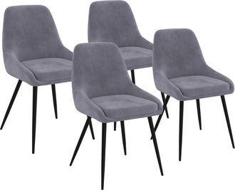 IDMarket Set Di 4 Sedie Thalya In Velluto Grigio Chiaro Con Braccioli