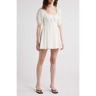 Faithfull The Brand Sophia Shirred Cotton Minidress in White at Nordstrom Rack, Size Medium