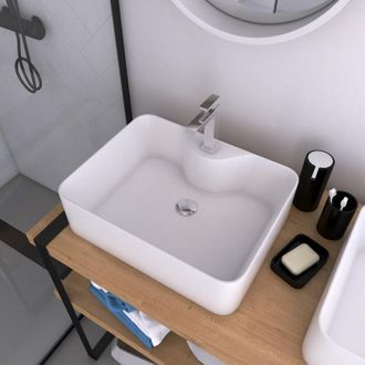 Aurlane Lavabo rectangular de cerámica blanca - 48x37x13,5 cm - RECTANGULAR