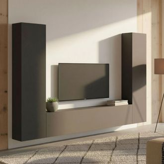 Dmora Pared Equipada Ddurmis, Conjunto De Sal&oacute;n Mueble Tv Con 3 Puertas, Mueble De Sal&oacute;n Polivalente, 100% Made In Italy, Cm 260x30h180, Antracita - Dmora