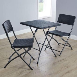 Home Source Industries 3 Pieces Folding Rattan Bistro Set - Table And 2 Chairs For Indoor & Outdoor