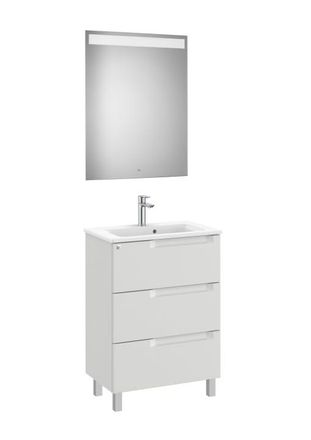 Roca Mueble Lavabo 600mm Aleyda Con Patas Compacto 3 Cajones + Espejo Gris Piedra