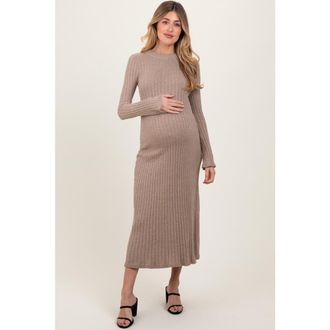 Pinkblush Ribbed Knit Midi Sweater Dress in Mocha at Nordstrom, Size Medium