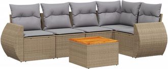 vidaXL Juego De Sof&aacute;s Jard&iacute;n Con Cojines 6 Pzas Rat&aacute;n Sint&eacute;tico Beige Vidaxl