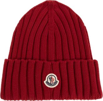 Moncler Wolmuts met logopatch - Dames - Hoeden - Rood - ONE Size - Wol - Accessoires