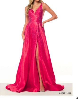 Sherri Hill Gown With Hot Stones In Fuchsia