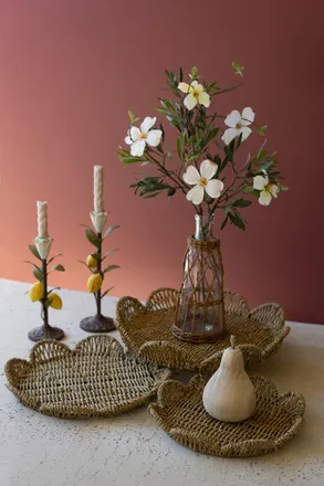 Kalalou Set Of Three Flower Shaped Woven Seagrass Trays