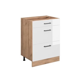 Vicco Mueble Bajo De Cocina R-line, Blanco Alto Brillo, 60 Cm Con Cajones, Sin Encimera Vicco